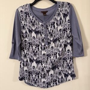 Bit & Bridle Women's Small Periwinkle Quarter Sleeve Shirt Printed Henley Top